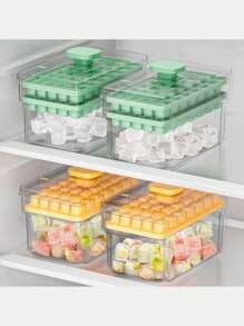 迷你冰块制作模具套装，带储物盒和冰勺，34个单层和68个双层设计，易于脱模的塑料，可爱又有趣，自制冰块模具，一键除冰托盘，用于冷冻冰块，厨房工具，厨房、餐厅和家庭必备品。，夏季冰格和冰桶，夏季厨房配件 - 彩色 - 查看 4