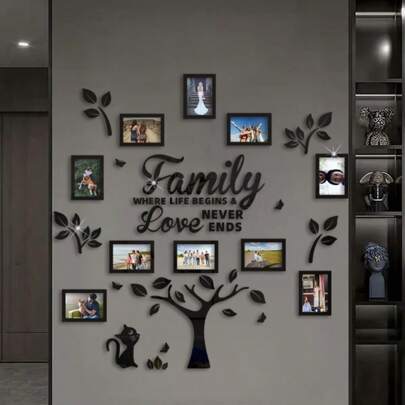 10 piezas de decoración de pared de árbol genealógico de acrílico - Crea un árbol de pared cálido y romántico con tus fotos favoritas, apropiado para el hogar, la sala de estar o cualquier habitación. Perfecto para bodas, Día de San Valentín, Acción de Gracias, Navidad, cumpleaños y talla grande. Tamaño de la decoración de pared: 120 x 120 cm, regalo de graduación