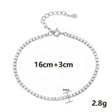 925 Sterling Silver Tennis Bracelet For Women, Cubic Zirconia Sparkling 2mm Thin Adjustable Chain, Elegant Fashion Accessory, Valentine's Day Gift