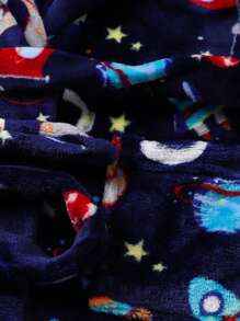 Boy's Flannel Thick Bathrobe, Long Sleeve Hooded Astronaut Printed Soft & Comfortable Sleepwear, Suitable For After Bath, Autumn/Winter