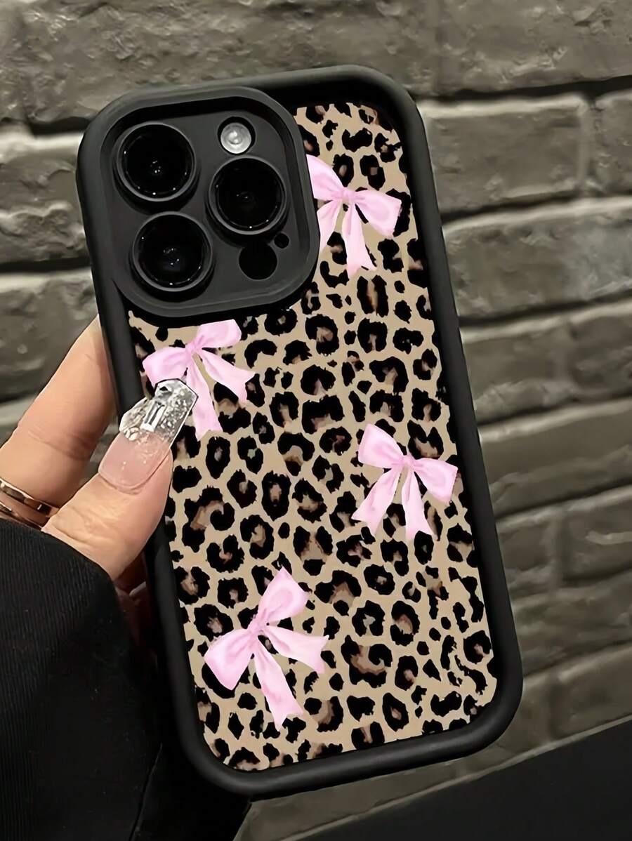 Cheetah,Leopard Print1pc Leopard Print & Bow Design Premium Phone Case Compatible With Apple IPhone 16 15 14 13 12 11 Pro Max, Also Suitable For Series - Multicolor - View 1