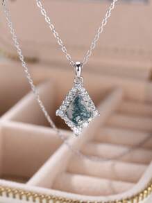 1 pièce Collier pendentif agate asymétrique élégant aux algues pour femmes, bijoux de mode pour fête, anniversaire, fiançailles, mariage, cadeau d'anniversaire