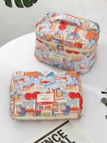 1PC Exquisite Multi-Color Rabbit Jacquard Makeup Bag, Travel Makeup Bag, Minimalist, Multifunctional, Handheld Makeup Bag Travel Essentials Travel Accessories Travel Must Haves