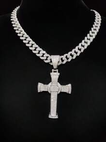 1 Pingente em forma de cruz de hip hop e corrente cubana de Miami, colar com pingente de hip hop unissex da moda, adequado para uso diário ou festas, 2 estilos de corrente disponíveis