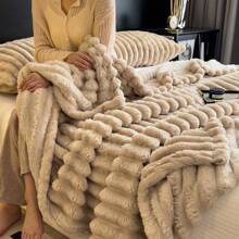 1pc Soft Fluffy Rabbit Fur Fleece Blanket, Warm Throw Blanket For Nap, Office, Sofa, Solid Color Small Blanket, Multi-Use