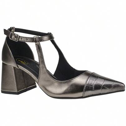 Sapato Scarpin Feminino Bico Afinado Salto Bloco Croco Fivela 18300