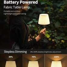 Portables Cordless Table Lamp, Fabric Shade Desk Lamp, Rechargeable Battery Powered Lighting, Dimmable Light For Dining Room, Bedroom, Bedside, Bar, Night Light, Camping, Balcony - Black - View 5