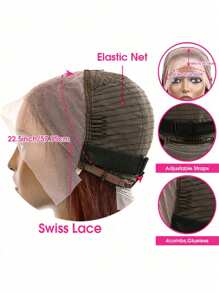 13x4 直发勃艮第酒红色鲍勃假发 - 99J 真人发蕾丝前部，含婴儿头发，自然发际线，150% 密度，透明蕾丝，优雅酒红色女士发型