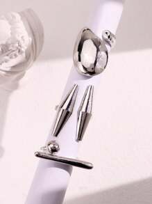 Bộ 3 chiếc/Bộ nhẫn hình học bất đối xứng bạc tối giản thời trang, quà tặng lễ hội đa năng cho phụ nữ, trang sức dự tiệc - Nhiều màu - Xem 9