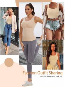 Shapewear Camisoles With Built In Bra Tummy Control Compression Tank Tops For Women Body Shaper Padded Tanks - Beige - View 6