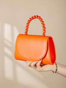 REMANLAND Luxurious And Charming Solid Color Pearl Handle Party Clutch Bag, Gorgeous And Exquisite Flap Ladies Evening Bag, Shoulder Crossbody Bag With Detachable Metal Chain, Stylish Women's Business Bag With Hidden Card Pocket Inside, Perfect Wallet For Party Girls, Brides, College Students, Perfect For Parties, Proms, Banquets, Get-Togethers, Weddings,Best Gift. - Orange - View 6