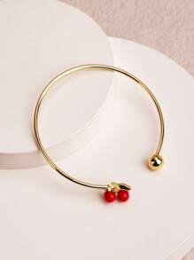 1 件简约樱桃形手链，小众设计金属合金手链，适合女性日常佩戴 - 彩色 - 查看 2