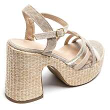Women's High Platform Sandals With Block Heels And Ankle Strap - Khaki - View 4