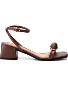 Lumiss Women's Sandals, Comfortable Low Heel, Metallic Embellishment, Blogger Lumiss - Rust Brown - View 3