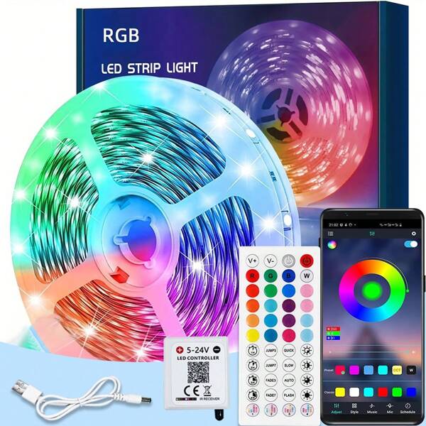 1 pièce Bande lumineuse LED longue multifonctionnelle, télécommande 44 touches et petit contrôle de programme, facile à utiliser avec des changements variés, convient pour une large gamme de décorations pour le salon, les fêtes et les vacances