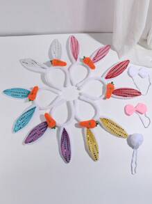 Plush Rabbit Headband, Adorable Fashionable Versatile Party Hair Accessory, Cartoon Carrot Rabbit Ear Headband Hair Clip, Minimalist Solid Color - Multicolor - View 3