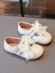 Girls' Fashion Cute Big Bowknot Lace Outdoor Flat Loafers Mary Jane Shoes, Soft & Comfy