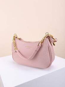 1 件 PU 皮革软肩腋下包，高品质休闲百搭链条肩带斜挎包，纯色休闲日常使用包，适合外出、工作、购物、上学、通勤、约会和女士礼物、商务通勤 - 粉色 - 查看 7