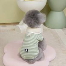 25 Collar Striped T-Shirt Pet Clothes, British Style Casual Vest For Dogs & Cats, Cartoon Cute T-Shirt, New Arrival Spring/Summer Pet Apparel - Green - View 4