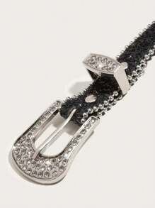 Party 1pc Women's Rhinestone & Perforated Glitter Y2k Style Waist Belt - Black - View 3