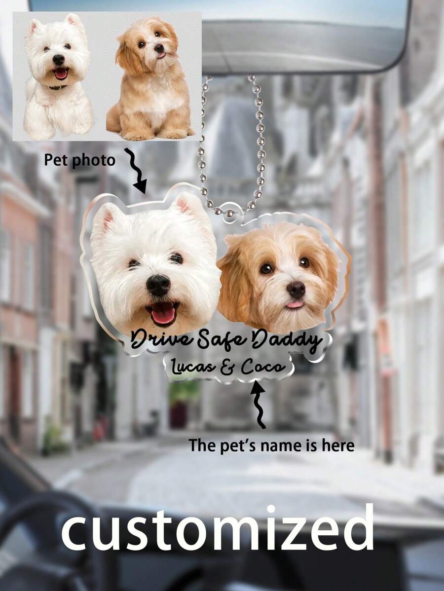 个性化宠物照片亚克力汽车吊坠 - 迷人宠物头像照片和名字吊坠 - 可爱猫咪吊坠、驾驶安全汽车吊坠、汽车/背包/钥匙链装饰吊坠