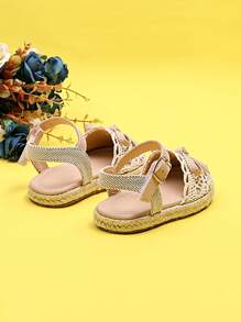 1 Đôi Sandal đế bằng đan hở mũi dễ thương thoải mái cho bé gái - Màu be - Xem 7