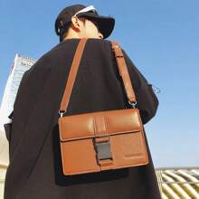 1pc Lockable Decorative PU Waterproof & Wear-Resistant Black/Brown/Green/Gray Casual Fashion Men's Crossbody Messenger Bag, Large Capacity Side Shoulder Bag Sling Bag Mini Bag