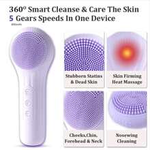 Bàn chải làm sạch mặt bằng silicon có thể sạc lại bằng USB với chức năng massage rung và sưởi ấm - Điều chỉnh tốc độ, công cụ làm đẹp sạc từ tính dành cho nam và nữ - Màu tím - Xem 3