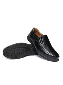 Pantofi de rochie business casual pentru bărbați, pantofi negri, moale și confortabili, cu slip-on, cu textura de lichi, potriviti pentru toate anotimpurile