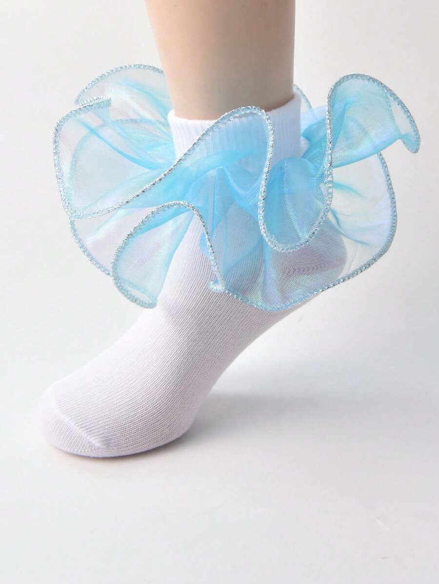 1 Pair Girls' Lace Frilly Dance Princess Formal Party Dress Socks - Blue - View 1