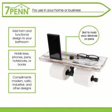 7Penn Wall-Mounted 2 Roll Toilet Paper Holder With Double Shelf - Stylish Farmhouse Decor Accessory