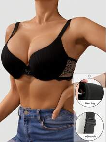 Sujetador con aros Push Up sexy para mujer, sujetador de encaje de unicolor, top corto, sujetador con recogido, brasier, lencería, ropa interior femenina sin espalda