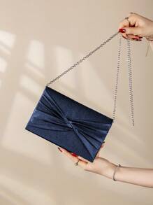 Elegant And Stylish Clutch Bag, Charming Silk Knotted Flap Bag, Satin Butterfly And Flower Shape Clutch Bag, Exquisite Evening Bag, Bridal Wedding Bag, Luxury Metal Chain Shoulder Bag For Party Girls, Women, Brides, Students, Perfect For Party, Wedding, Prom, Dinner/Banquet, Best Gift For Women