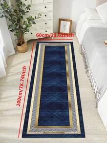 1pc 'Deep Blue Background, Gold Pattern, White Diamond Frame' Non-Slip Runner Rug, Machine Washable, Carpet For Entryway Living Room Bedroom Room, Outdoor Patio Garden Yard Decor Rug, Home Decor, Room Decor, Area Rug, Tapestry - Multicolor - View 7