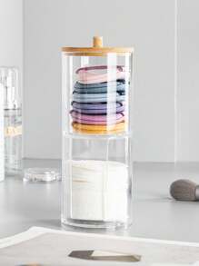 1pc Swab Holder, Makeup Remover Pad Dispenser, Covered Makeup Remover Pad Storage Box, Transparent Cosmetic Organizer, Bathroom Makeup Swab & Pad Holder