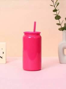 1 Stück neue 16oz Edelstahl Vakuumisolierter Becher, bunter Strohhalm Becher, tragbare Wasserflasche für Zuhause, Auto, Outdoor-Gebrauch