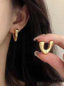 1 pereche de cercei cu agrafă inimă din metal lustruit minimalist pentru femei, potriviti pentru purtarea zilnică și de sărbători