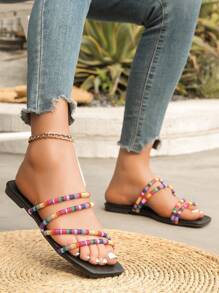 Women's Casual Flat Sandals, New Summer Minimalist Strap Slides, Fashion Versatile Holiday Beach Shoes - Red - View 2