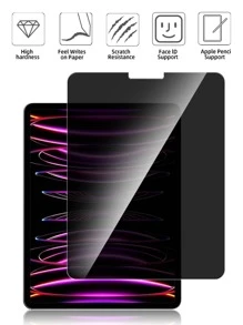 1pc Privacy Screen Protector, Compatible With /Galaxy Tab/Surface Pro 8/Fire HD 10/Honor Tablet/MatePad, Anti-Peeping Tempered Glass Film, Anti-Scratch, Anti-Shock - Black - View 3