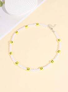 1 pieza Collar de mujer con perla falsa con cara sonriente, adecuado para uso diario