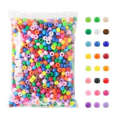 100/200/1850pcs Mixed Color Pony Beads, Acrylic Pony Loose Spacer Beads With Big Hole For Jewelry Making, DIY Handmade Bracelet Necklace Keychains Crafting Accessories