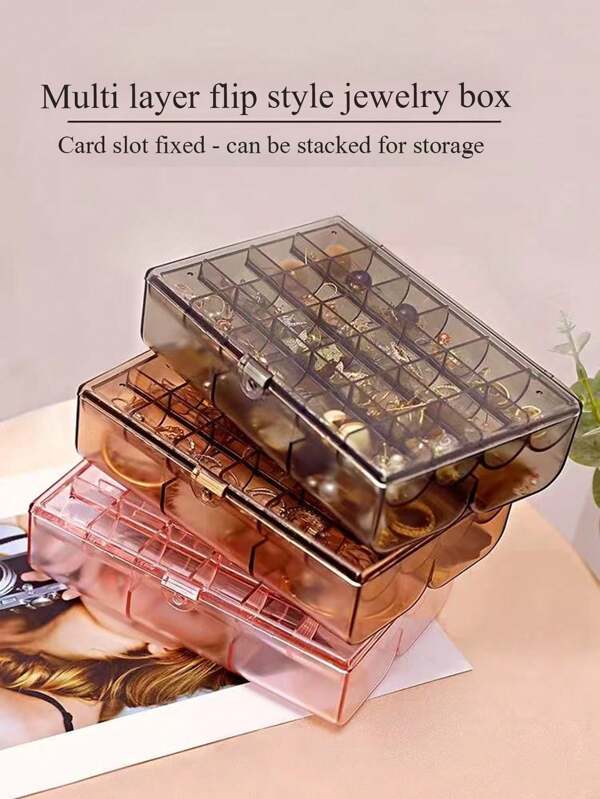 1pc Jewelry Storage Box, Beaded Lid Jewelry Box, Earring Box, Accessory Organizer Box, Transparent Jewelry Box, Multi-Layer Flip Cover Jewelry Box, Large Capacity Children's Hair Accessories Box, Multi-Function Storage Box, Detachable Multi-Function Jewelry Display Box, Suitable For Rings, Earrings, Nail Art, Anti-Oxidation, Large Capacity, Suitable For Jewelry Organizers, Jewelry Exhibitors, Jewelry Collectors, Holiday Gifts