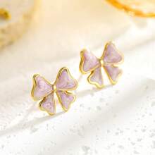 1 Pair Stainless Steel 18K Plated Minimalist Butterfly Stud Earrings, Suitable For Party, Date, Office Wear
