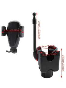 新款三合一多功能车载杯架和手机支架，可伸缩、可旋转 - 黑色 - 查看 2