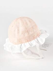 TUTUYA Baby Bucket Hat, Unisex Sun Protection Hat With Chin Strap, Soft Brim Breathable Simple Solid Color Floral Trim Children's Sun Hat, Suitable For Daily, Outdoor, Play, 0-24 Months, Head Circumference 44-48CM