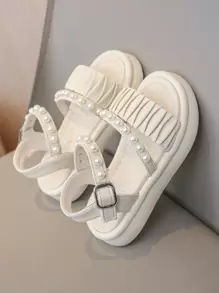 1 Pair Girls/Children Comfy Lace Bow Decor Princess Party Flat Toe Loop Sandals, Suitable For Summer