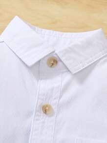 1 Stück Kinder Lässig Hemd mit einzelner Tasche und Blumenkragen, weiß, zum Tragen im Frühling/Sommer, geeignet für Strand, Freizeitpartys, Geburtstagsfeiern, Ansprachen junger Gastgeber