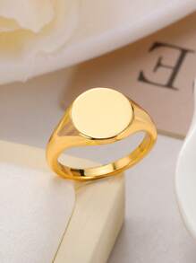 1PC Minimalist Round Signet Rings For Women Men Stainless Steel Gold Plated Ring Couple Family Ring Jewelry Mother's Day Gift, Father's Day Gift - 1 - View 2