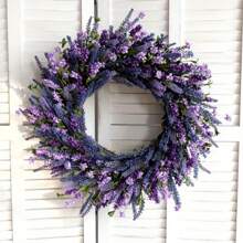 24 Inch Purple Lavender Flower Wreath - Contemporary Farmhouse Rustic Indoor/Outdoor Door Decor, No Electricity Needed, Durable Foliage For Front Door, Porch, Living Room, Bedroom, Rustic Farmhouse Decor