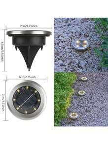 4件太阳能户外防水地面插电灯，8个LED太阳能地面灯，适用于花园、露台、草坪、庭院、小路、庭院、甲板和人行道等户外景观照明。圆盘灯。